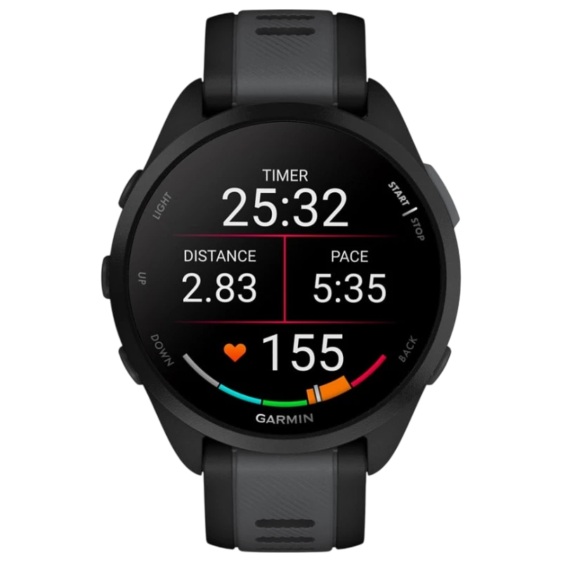 Спортивные часы Garmin Forerunner 165, силиконовый ремешок цвета чёрный/синевато-серый