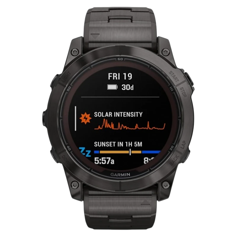 Спортивные часы Garmin fenix 7X Pro Sapphire Solar Edition, 51 мм, титановый блочный браслет, чёрный силиконовый ремешок