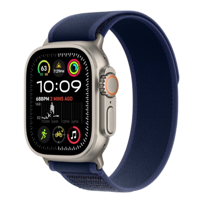 Apple Watch Ultra 2, 49 мм, титан светлого цвета, ремешок Trail синего цвета