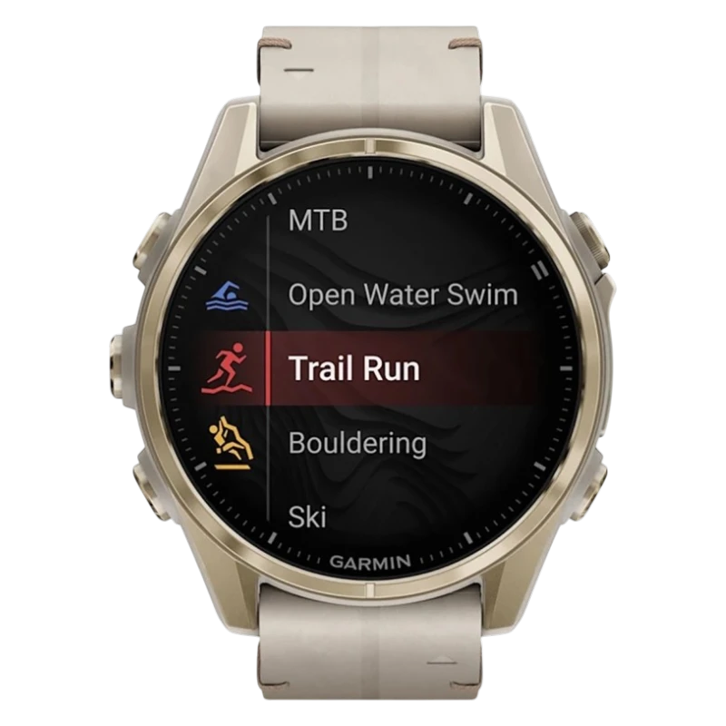 Спортивные часы Garmin fenix 7S Pro Sapphire Solar Edition, 42 мм, кожаный ремешок цвета «известняк», светло-песочный силиконовый ремешок