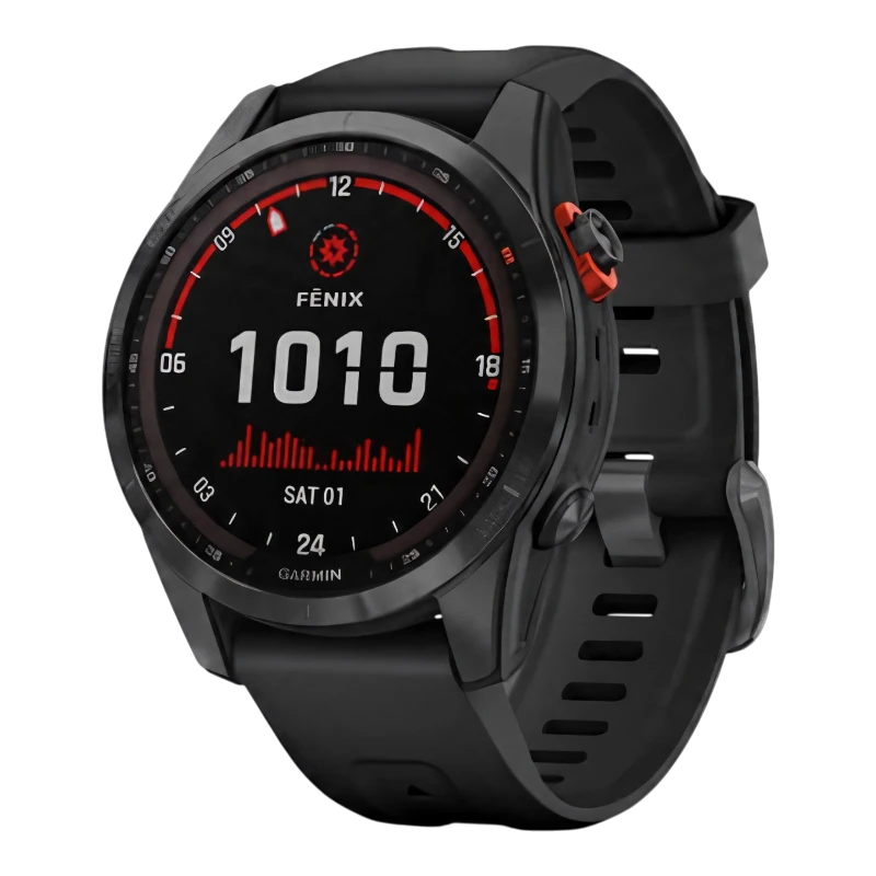 Garmin Fenix 7S Solar серый с черным силиконовым ремешком