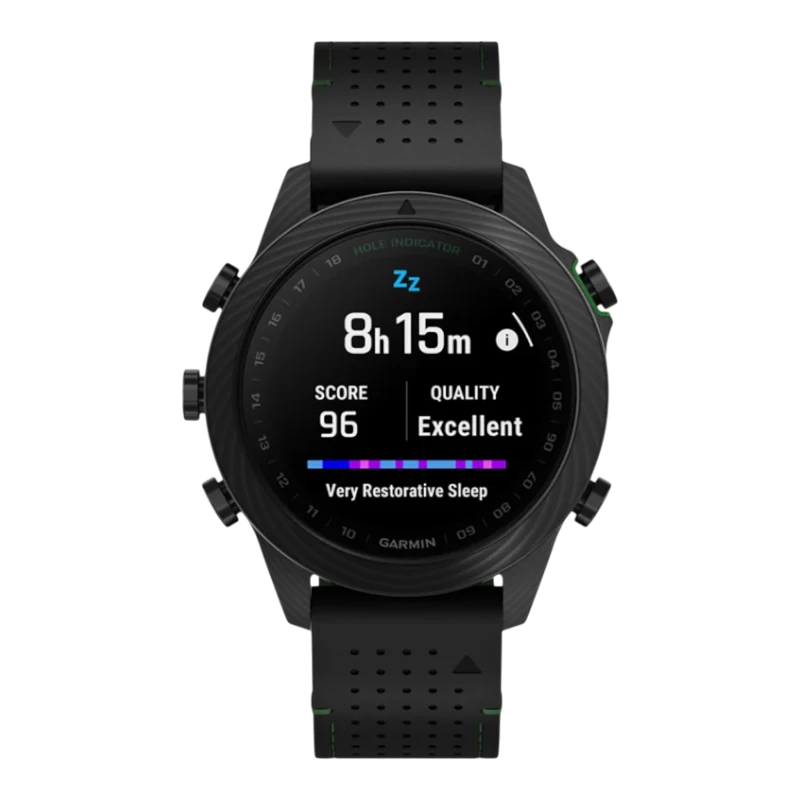 Спортивные часы Garmin MARQ Golfer (Gen 2) Carbon Edition, гибридный ремешок цвета «чёрный/зелёный», чёрный силиконовый ремешок