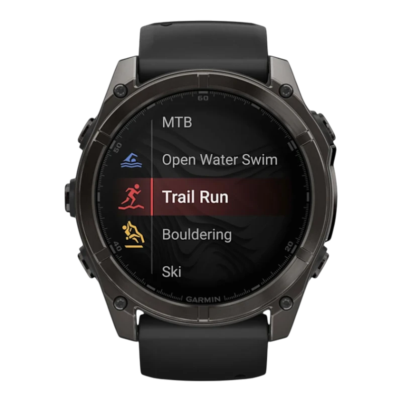 Спортивные часы Garmin fenix 8, 47 мм, AMOLED, титан с DLC, сапфир, силиконовый ремешок цвета чёрный/«серая галька»