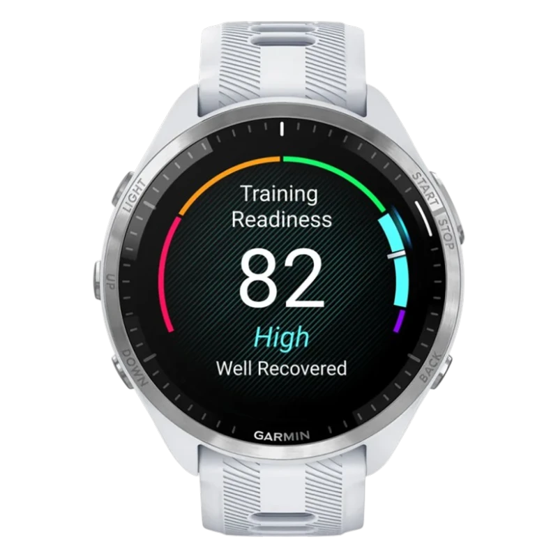 Спортивные часы Garmin Forerunner 965, силиконовый ремешок цвета «Уайтстоун»/«серая пудра»